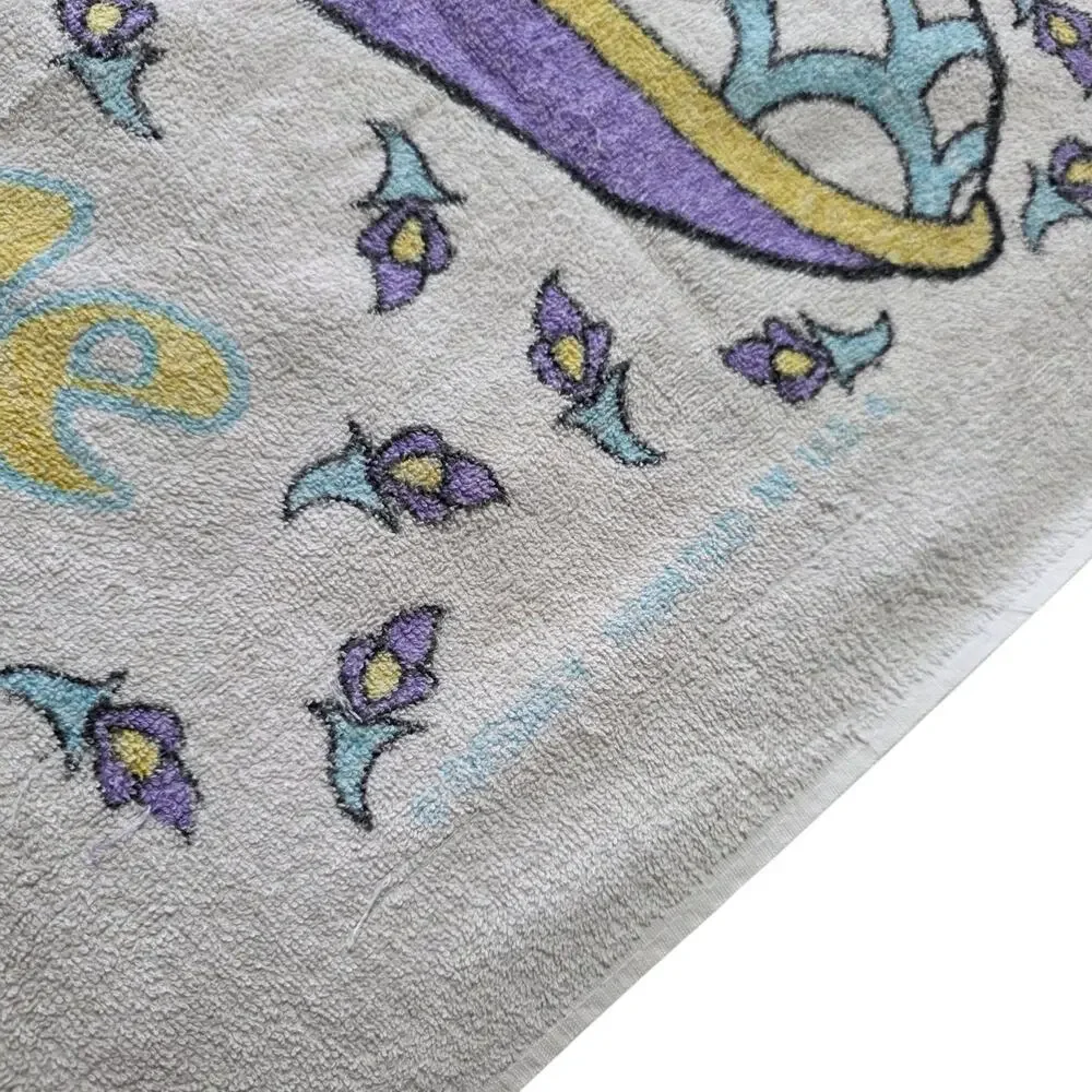 Vintage Disney Princess Jasmine Aladdin Bath Beach Towel 28x51 Purple Floral